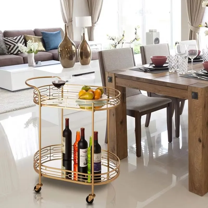 Luxury Gold  Metal Glass Tea Wine Food Catering Drinks Serving Trolley bar Cart for Hotel Restaurant Wedding Party