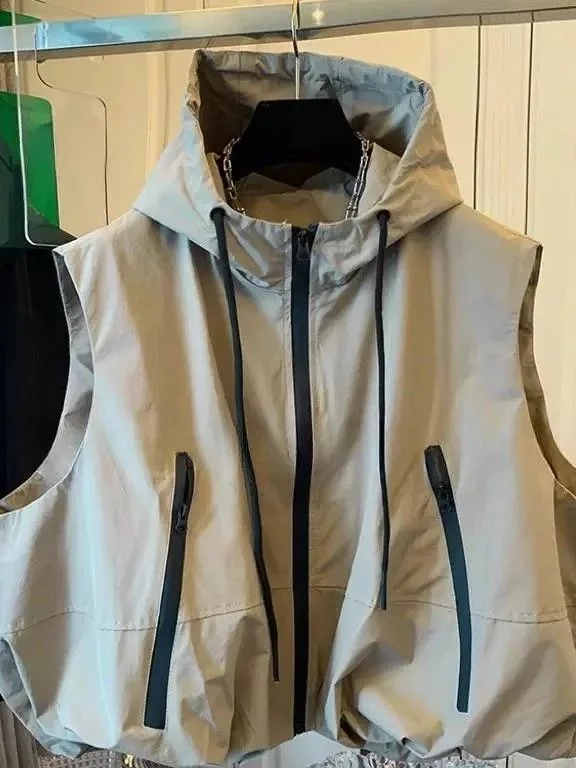 Large Size 300 Pounds Sports Hooded Sweatshirt Workwear Jacket Casual Sleeveless 300 Pounds Outdoor Vest Layered Top
