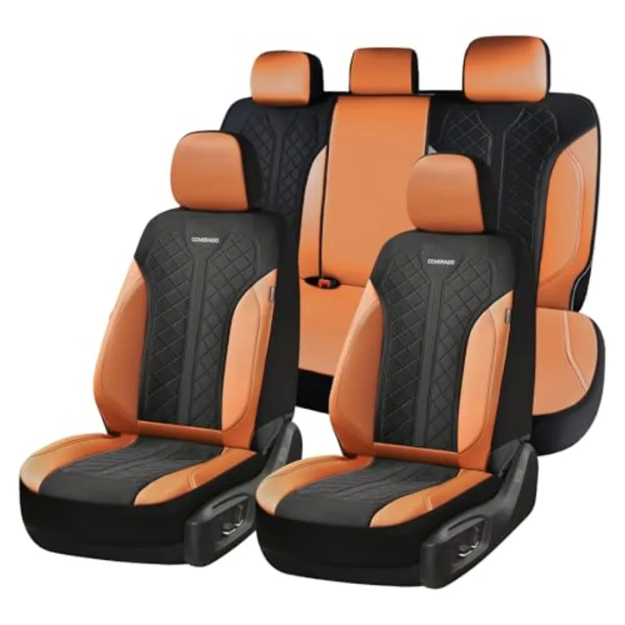 

Full Set Brown PU Leather Breathable Mesh Seat Covers 5-Piece Universal Fit Automotive Seat Protectors for SUVs Trucks Sedans