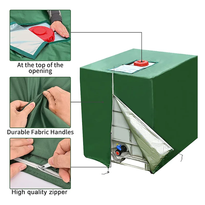

ABRE-2X 1000L Waterproof Dustproof Tank Cover Rainwater Tank Oxford Cloth UV Protection Cover Garden Water Tank Cover Green