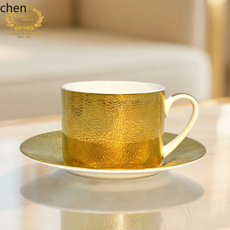 

Embossed Gold Dinner Plate Modern Western Dinnerware Set for Hotels and Clubs