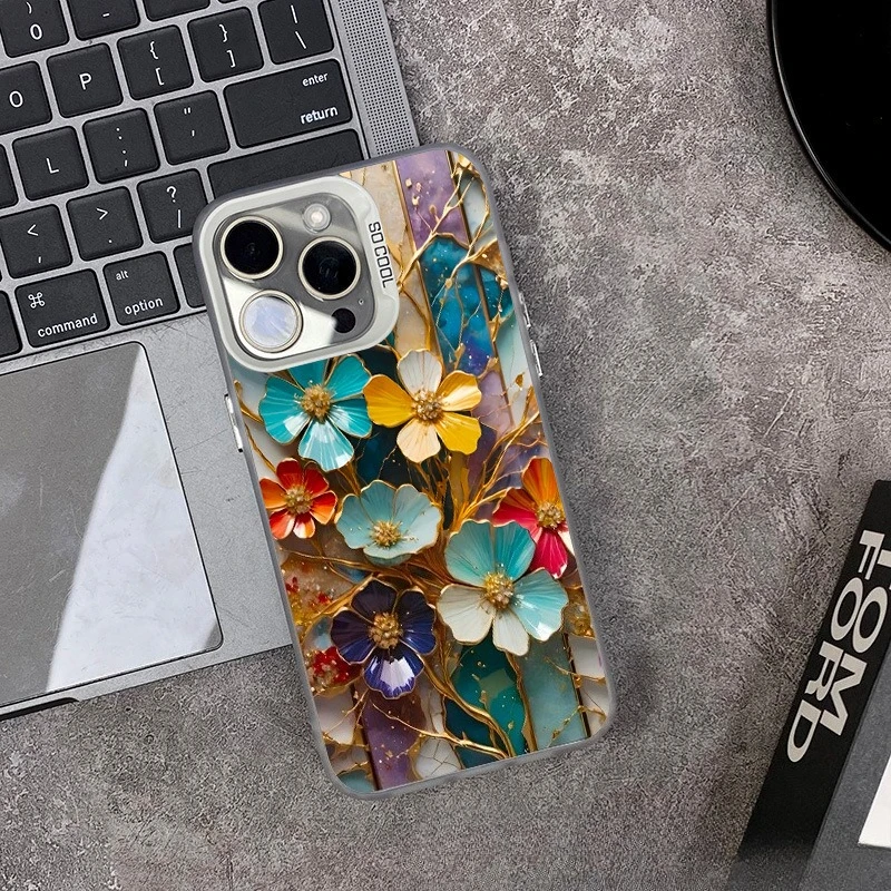 

Creative Flower Case for iPhone 16 15 14 13 12 11 Pro/ Max/Plus Anti-Fingerprint Anti-Shock Rear Cover