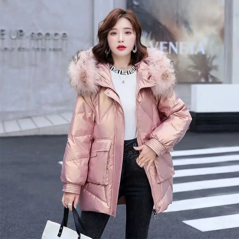 

Утепленная хлопковая куртка для женщин: модное стеганое пальто, повседневная верхняя одежда с блестящей поверхностью, утолщенная зимняя верхняя одежда