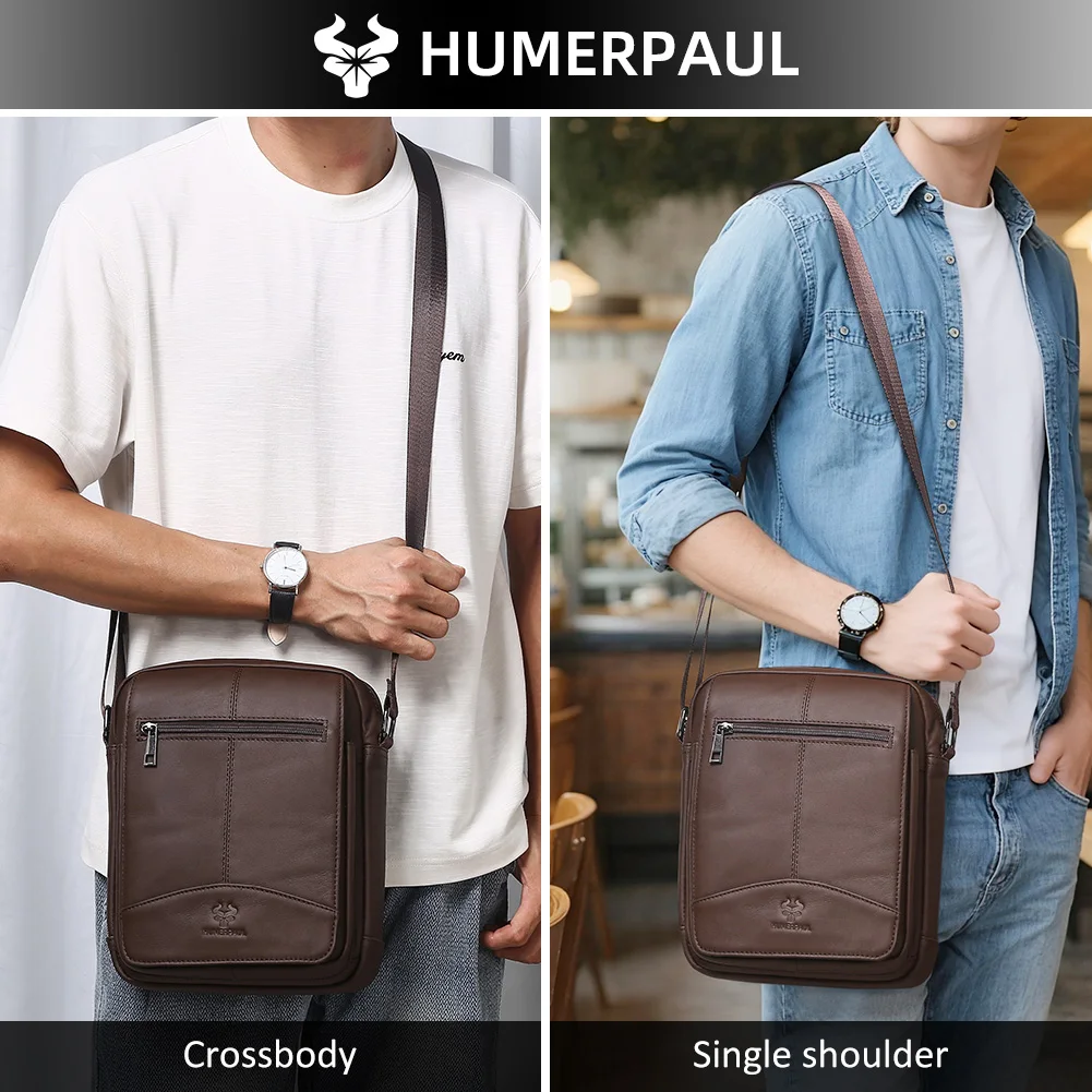 حقيبة كروس من الجلد الطبيعي للرجال من HUMERPAUL حقيبة كتف صغيرة عتيقة للاستخدام اليومي مع حزمة حبال قابلة للتعديل