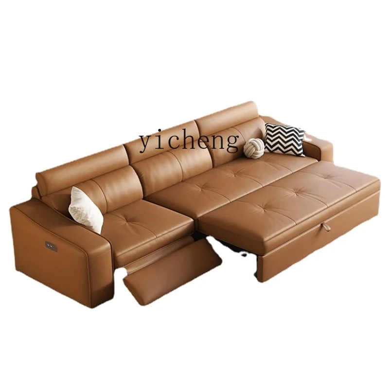 

Light Luxury Leather Electric Retractable Sofa Bed Sofa for Three People