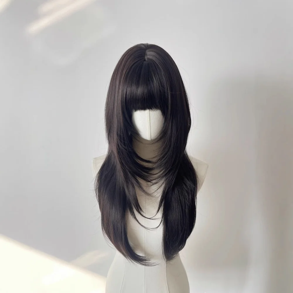 30Inch Synthetic Straight Brown Black Blonde Bangs Wig Layered Fiber Heat-Resistant Party Selfie LM Wig For Women Daily Use