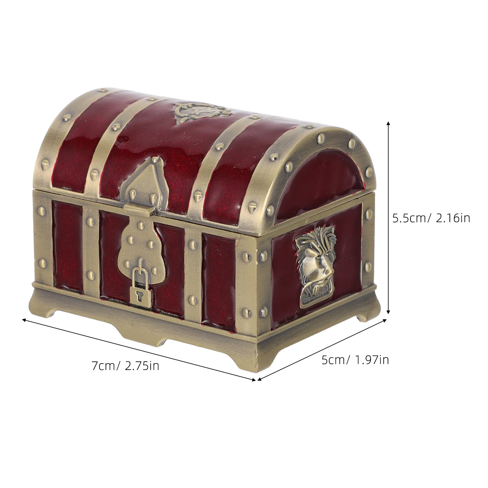 Small Treasure Chest Lock Decorative Jewelry Storage Box Dark Red Vintage Retro Style Organizer Jewelry Treasure Box