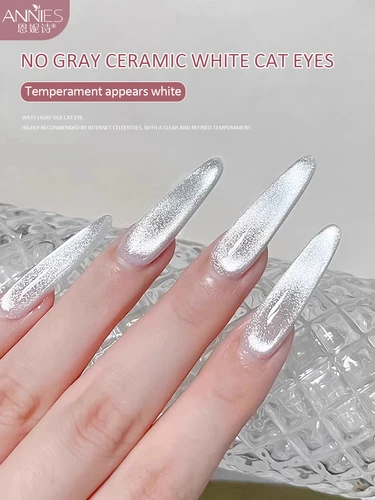 Imagen 2 del producto 10ml blanco luz de luna ojo de gato adhesivo cerámica ojo de gato explosión Flash muestra blanco sin cuentas de vidrio gris