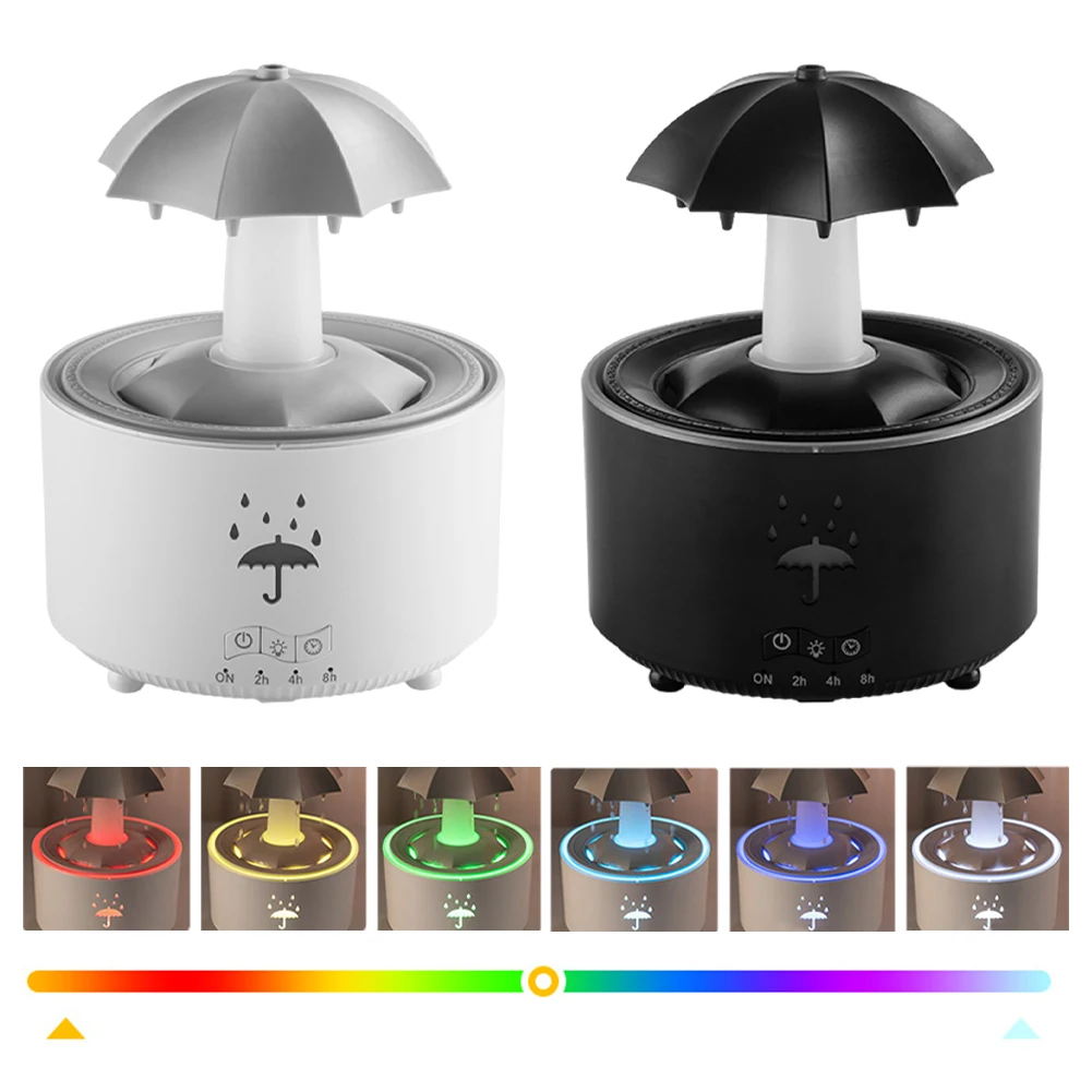 Difusor de óleo essencial de guarda-chuva giratório com 7 LED luz noturna difusor de aromaterapia desligamento automático para escritório doméstico