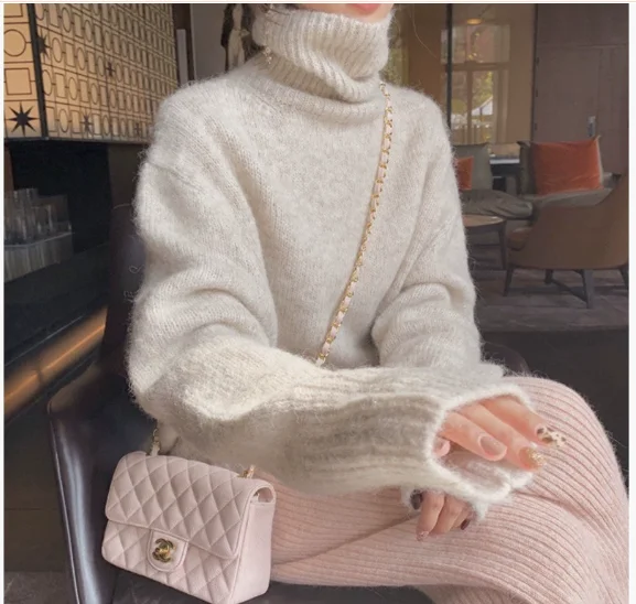 

Turtleneck sweater women's 2024 autumn and winter new Korean version thickened lazy loose soft waxy bottoming knitted sweater