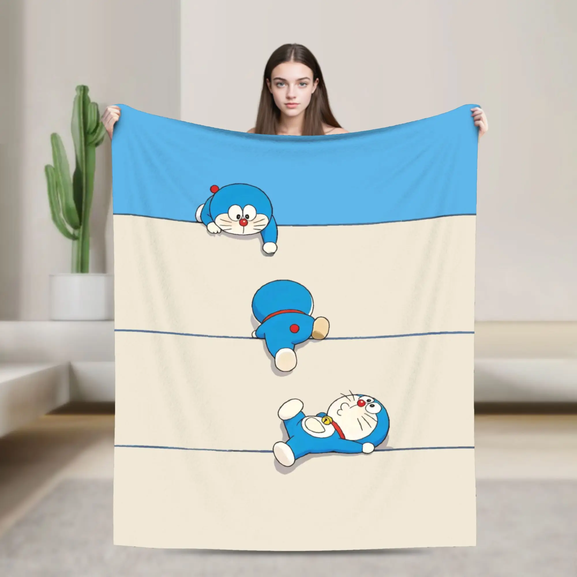 D-Doraemons Anime Cat Blankets  Flannel Novelty Warm Throw Blankets for Bedding Lounge All Season