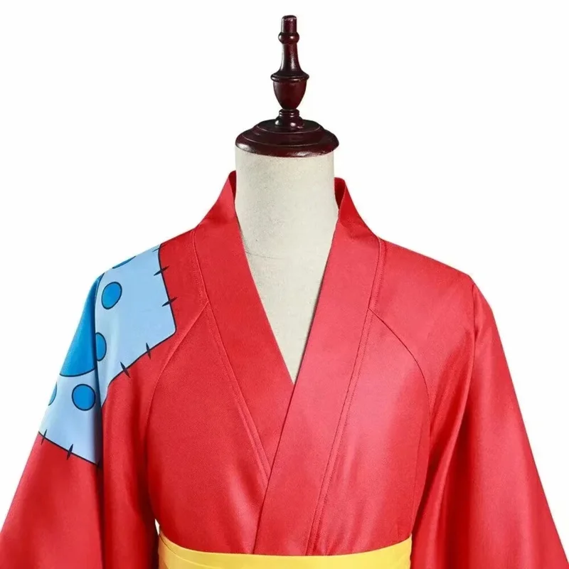 Anime Monkey D. Rufy Costumi Cosplay Wano Country Kimono Costumi di Halloween per uomo Adulti Cardigan rosso Giochi di ruolo Abbigliamento