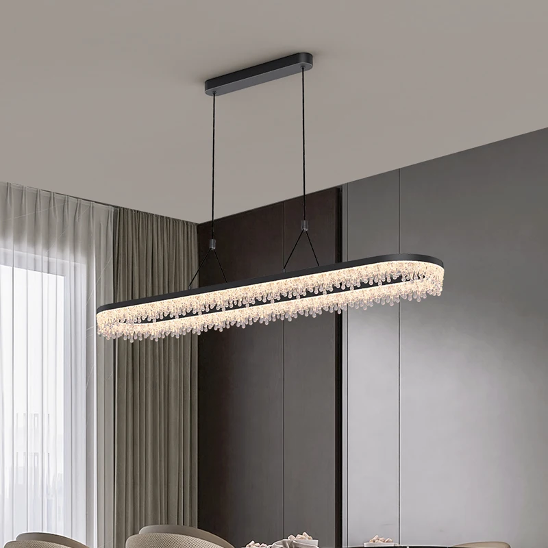 

Black Crystal Ceiling Pendant Lamps For Living Room Decorations Hanging Chandelier Fixture Modern Dining Home Decor Led Lamp