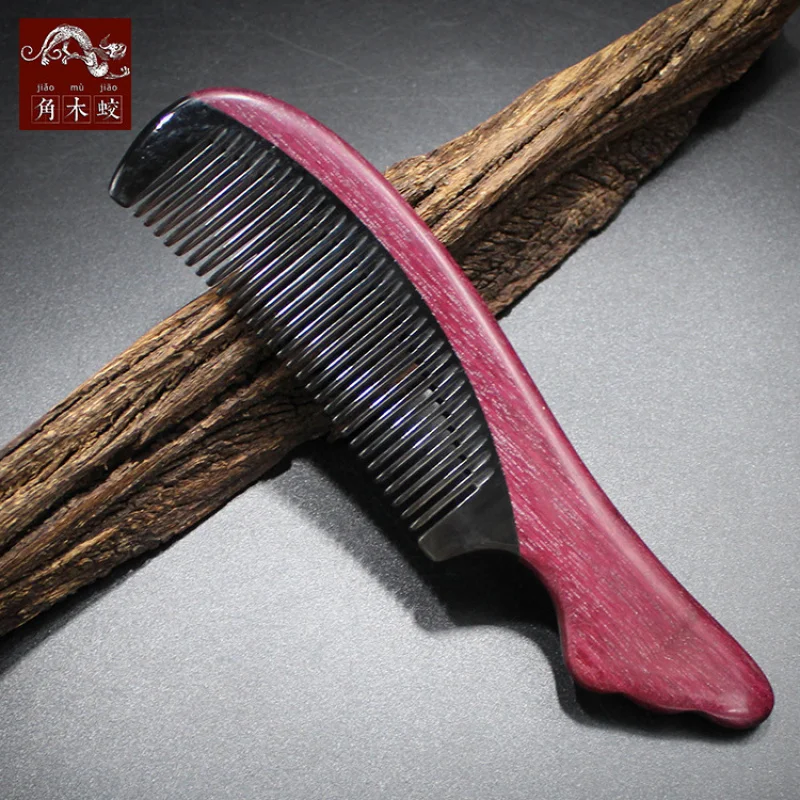 

Purple heart wood comb Violet and buffalo horn massage hair comb