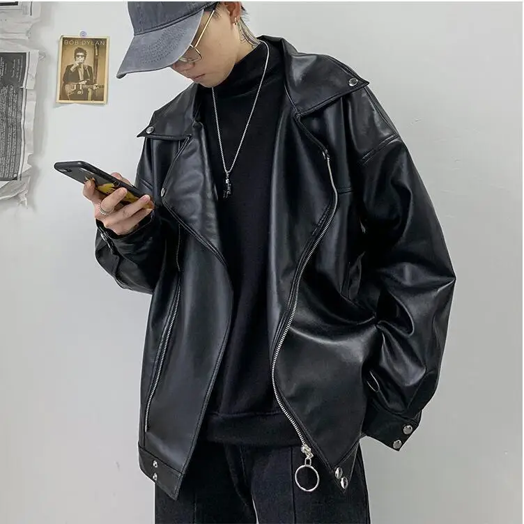 Leather coat man handsome harbor wind all-in-one loose casual motorcycle jacket Parker overcomes