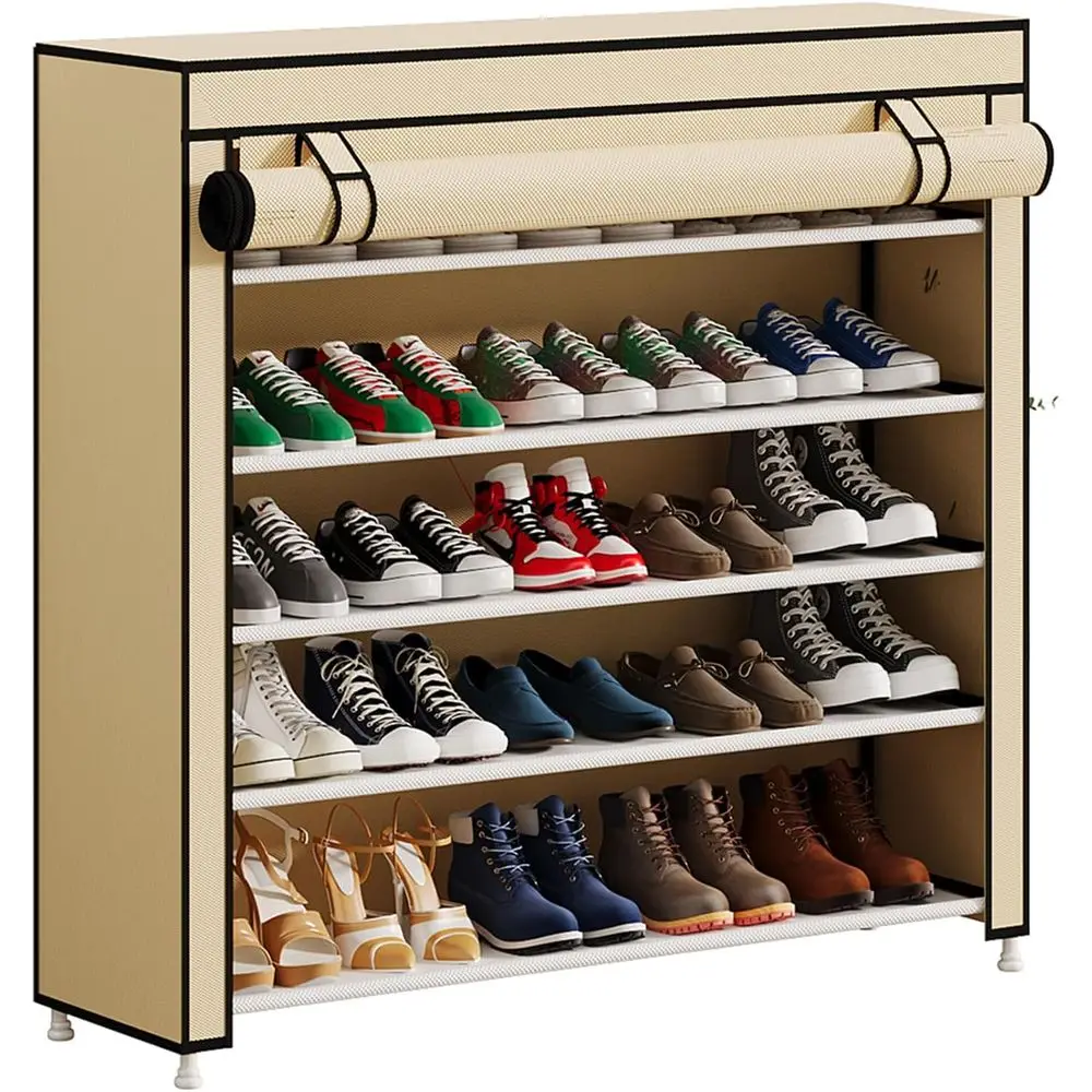 

5-ярусная полка-органайзер для обуви на 25 пар, портативная подставка для обуви с чехлом из нетканого материала для прихожей, спальни, коридора.
