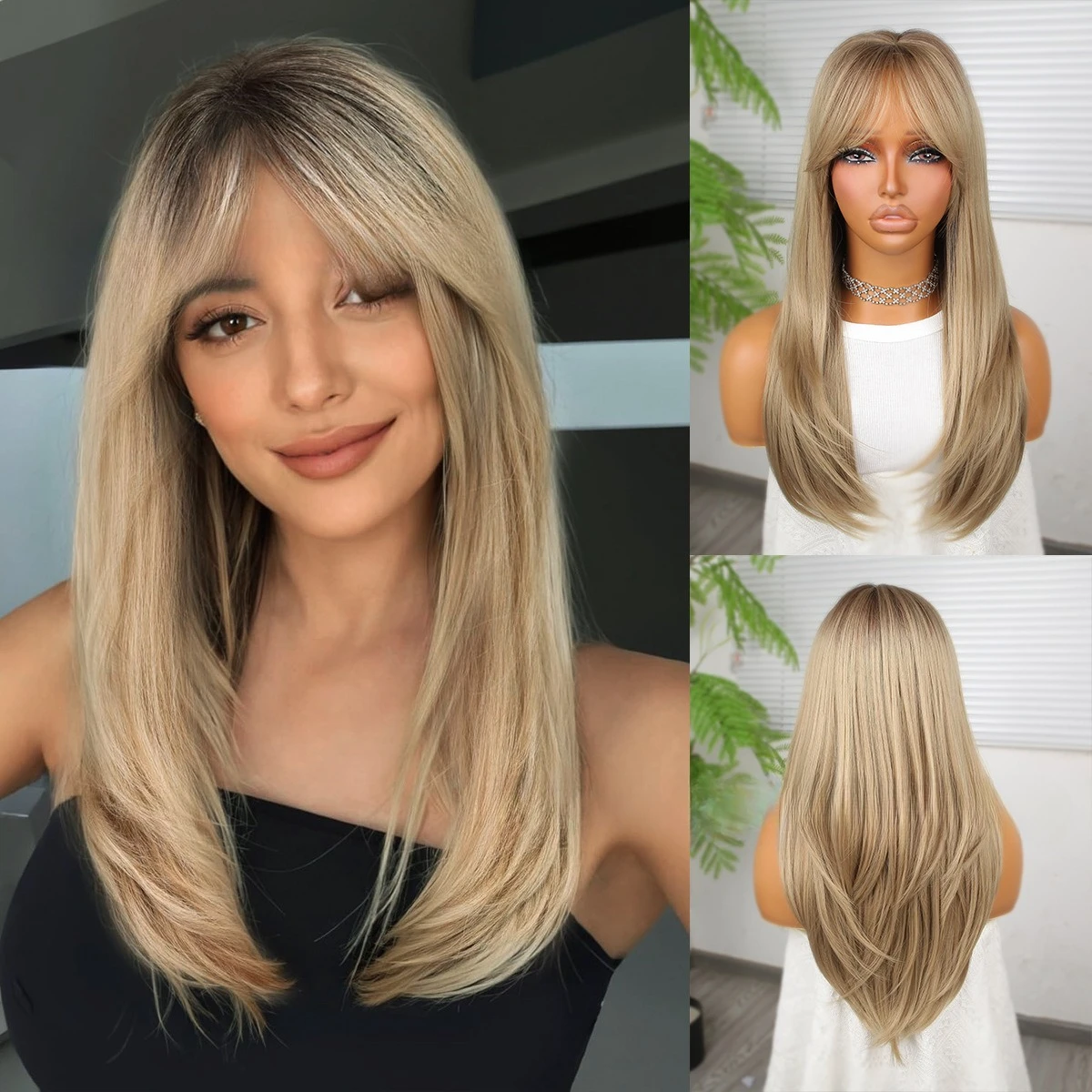 

Wig female long hair whole top long straight hair full head cover chemical fiber air bangs second dimension cos head dye black