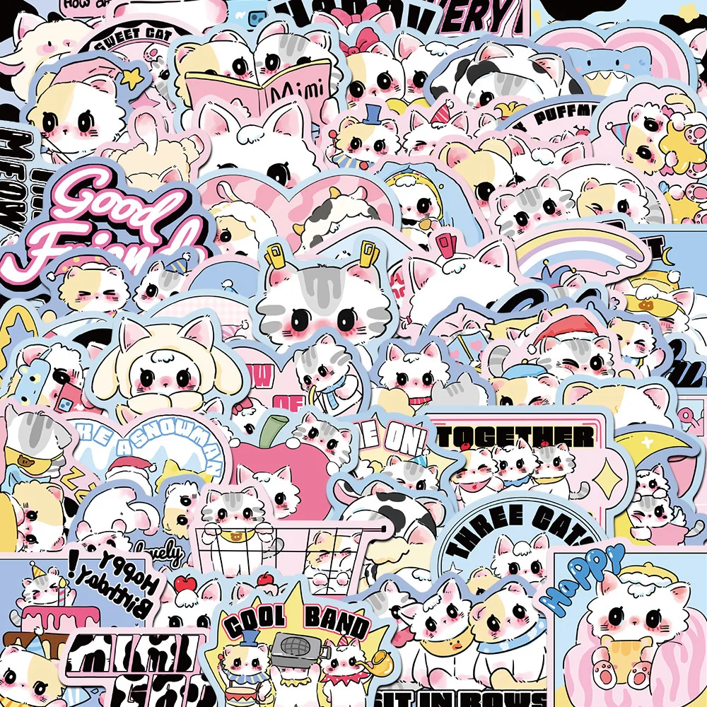

10/30/60pcs Cute Cartoon Cats Animal Stickers DIY Motorcycle Car Luggage Kawaii Girl Waterproof Sticker Aesthetic Graffiti Decal