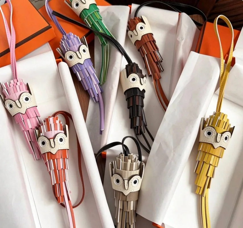 2026 New Leather Handmade Tassel Owl Doll Bag Charm Car Hanging Ornament Trendy Pendant Keychain Accessory Women Men