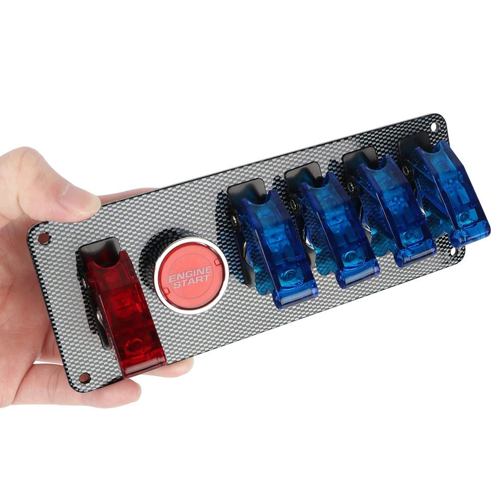 4 Blue & 1 Red Racing Car Engine Switch 12V Auto LED Toggle Ignition Switch Panel Start On/Off Push Set Kit