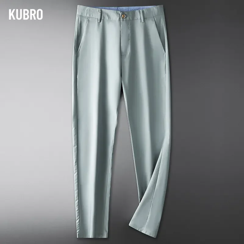 KUBRO Summer Casual Pants Men's Young Middle Aged Business Slim Trousers 2023 Spring New Overalls Youth Lightweight Denim Male