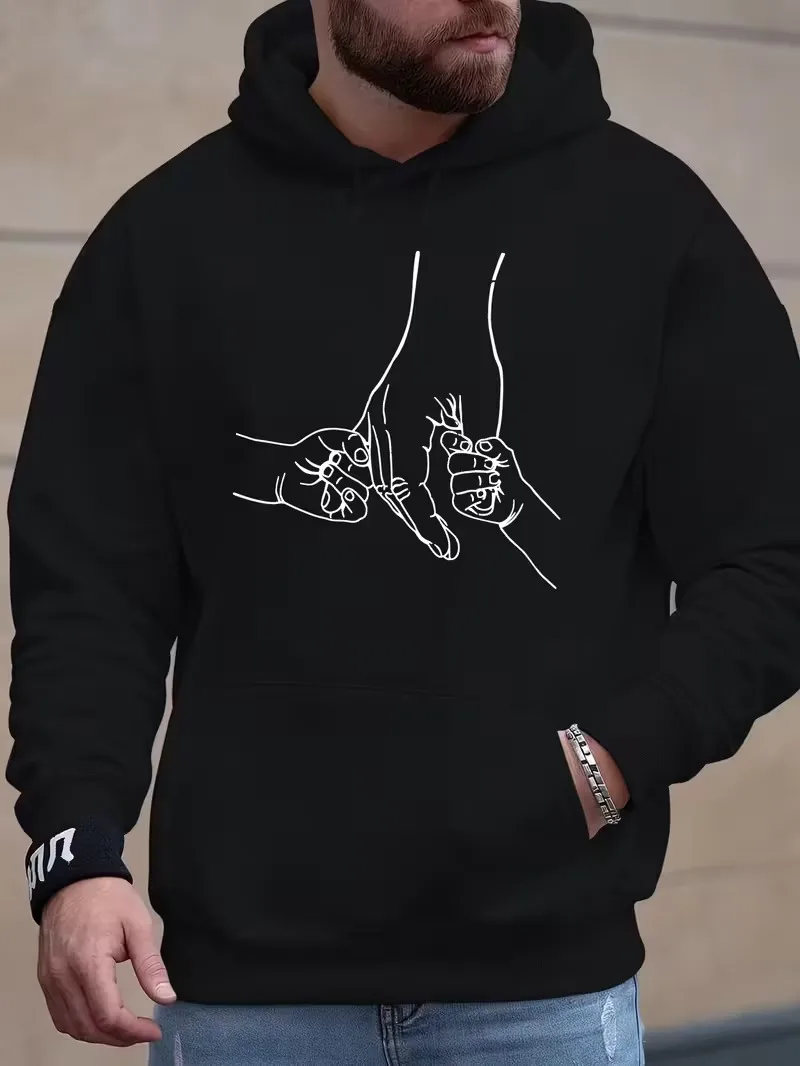 

Men's loose-fitting hooded sweatshirt, black street style pullover, American casual hooded shirt, suitable for Christmas gifts