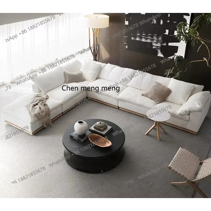 H  Linen fabric sofa corner large flat layer down size apartment solid wood, cloud sofa