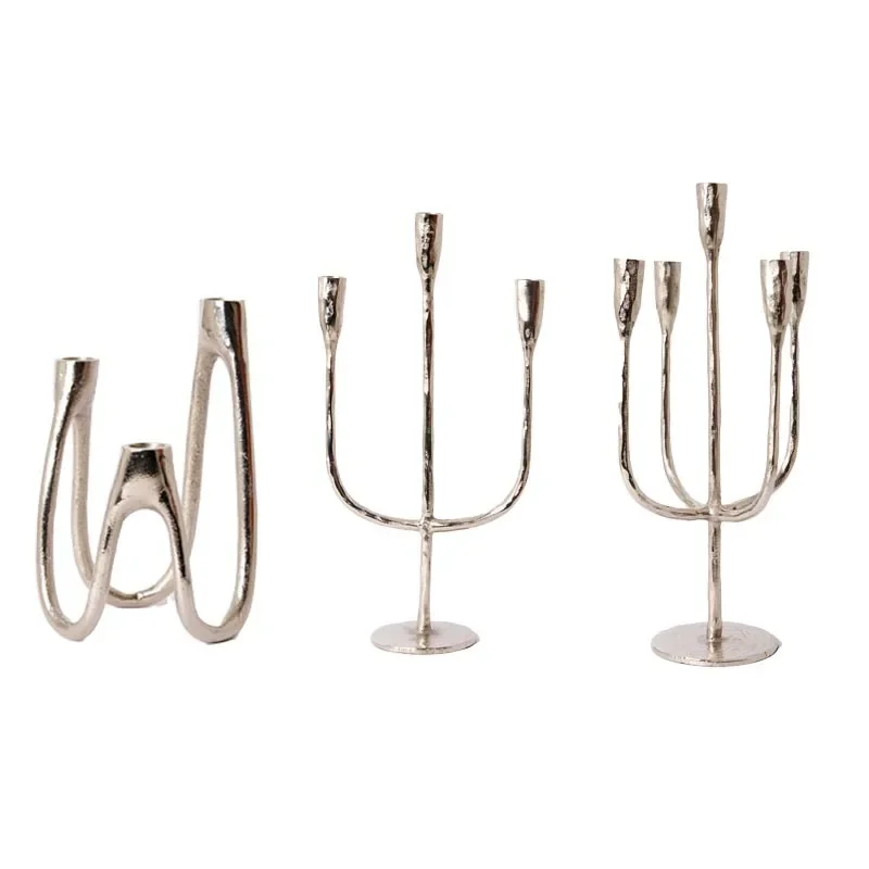 aluminum color three-head five-head tall candle holder home furnishing model room hotel candle holder decoration ornament