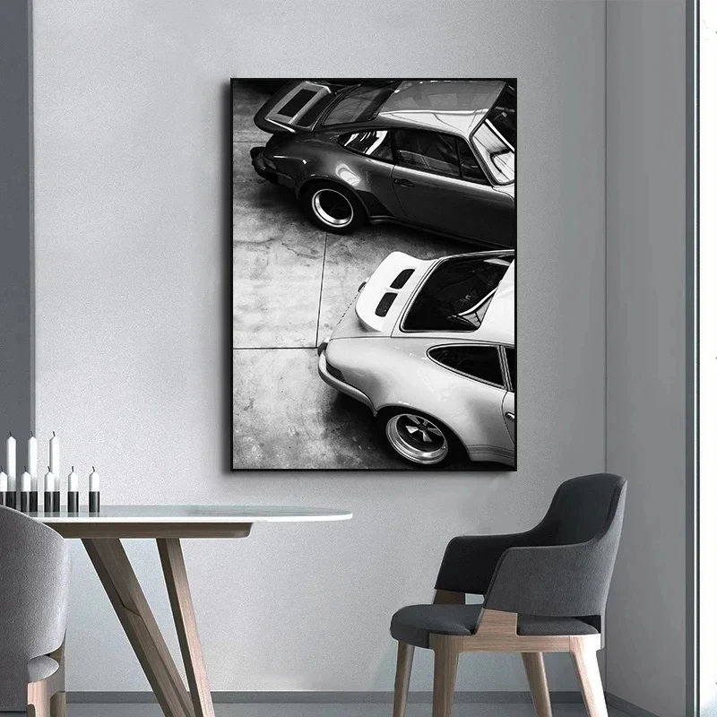 Moderne Schwarz-Weiß Luxus-Auto Wandkunst - HD Leinwand Poster Drucke für Heimdekoration |   Einfache, schicke Kunst für Schlafzimmer und Wohnzimmer