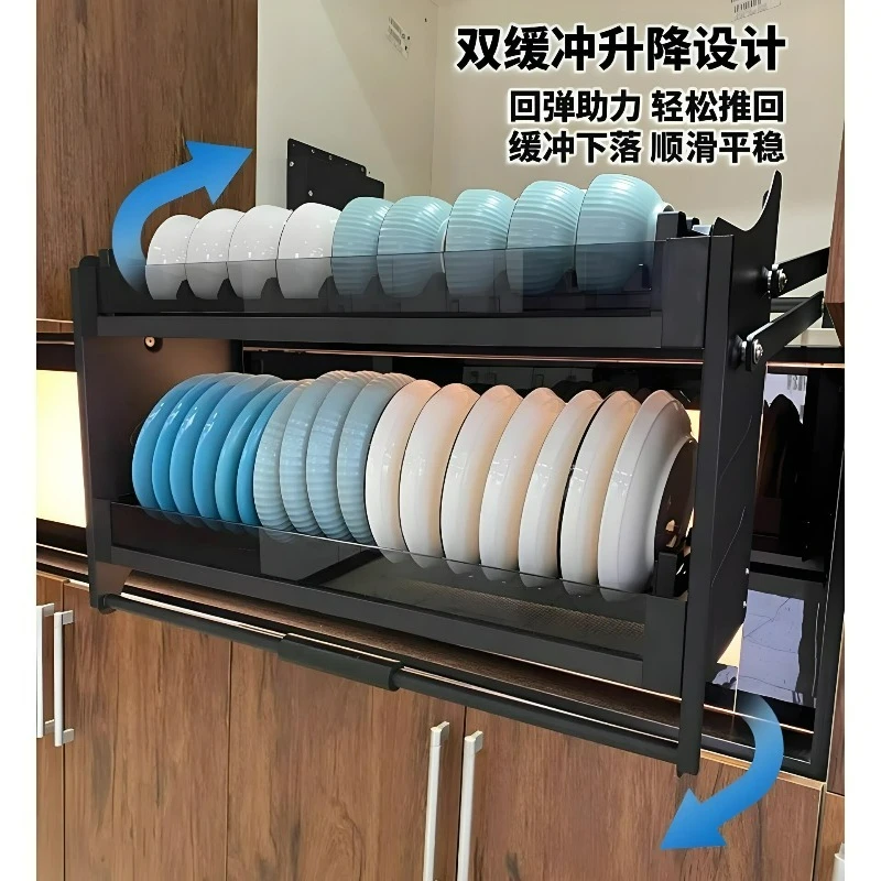 304 stainless steel dishes hanging cabinet drop-down basket high cabinet drop-down basket tableware drain tray