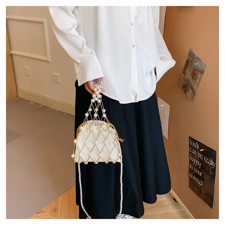 

Fashion sweet diamond lattice pure handmade pearl weaving handbag/shoulder/crossbody bag