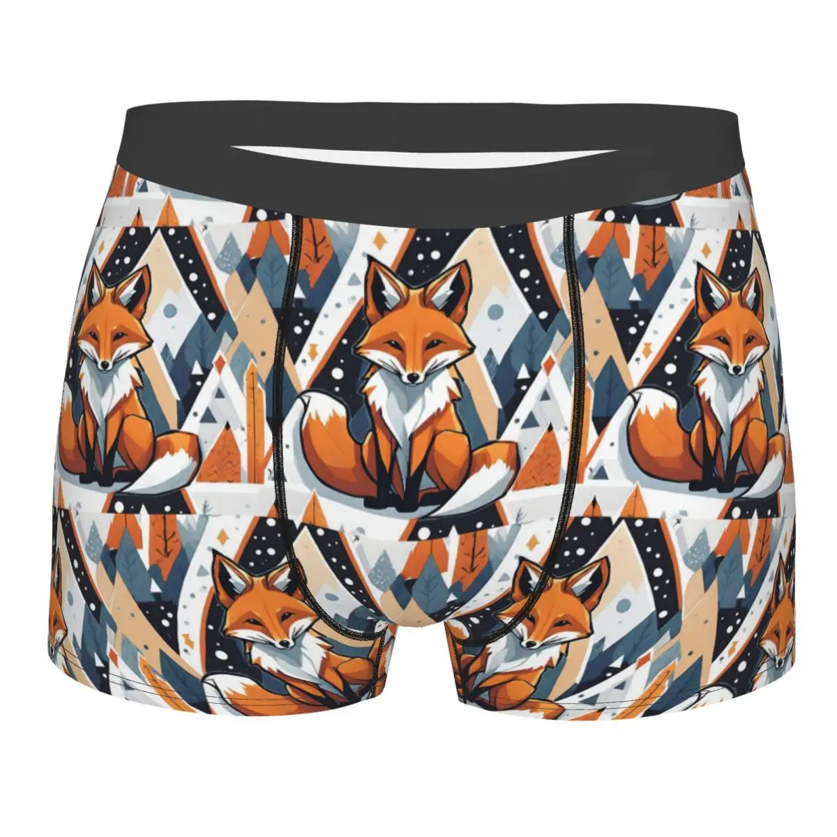 Boxer Underpants Shorts Smiling Geometric Fox Panties Men's Ventilate Underwear for Homme Man Boyfriend Gift