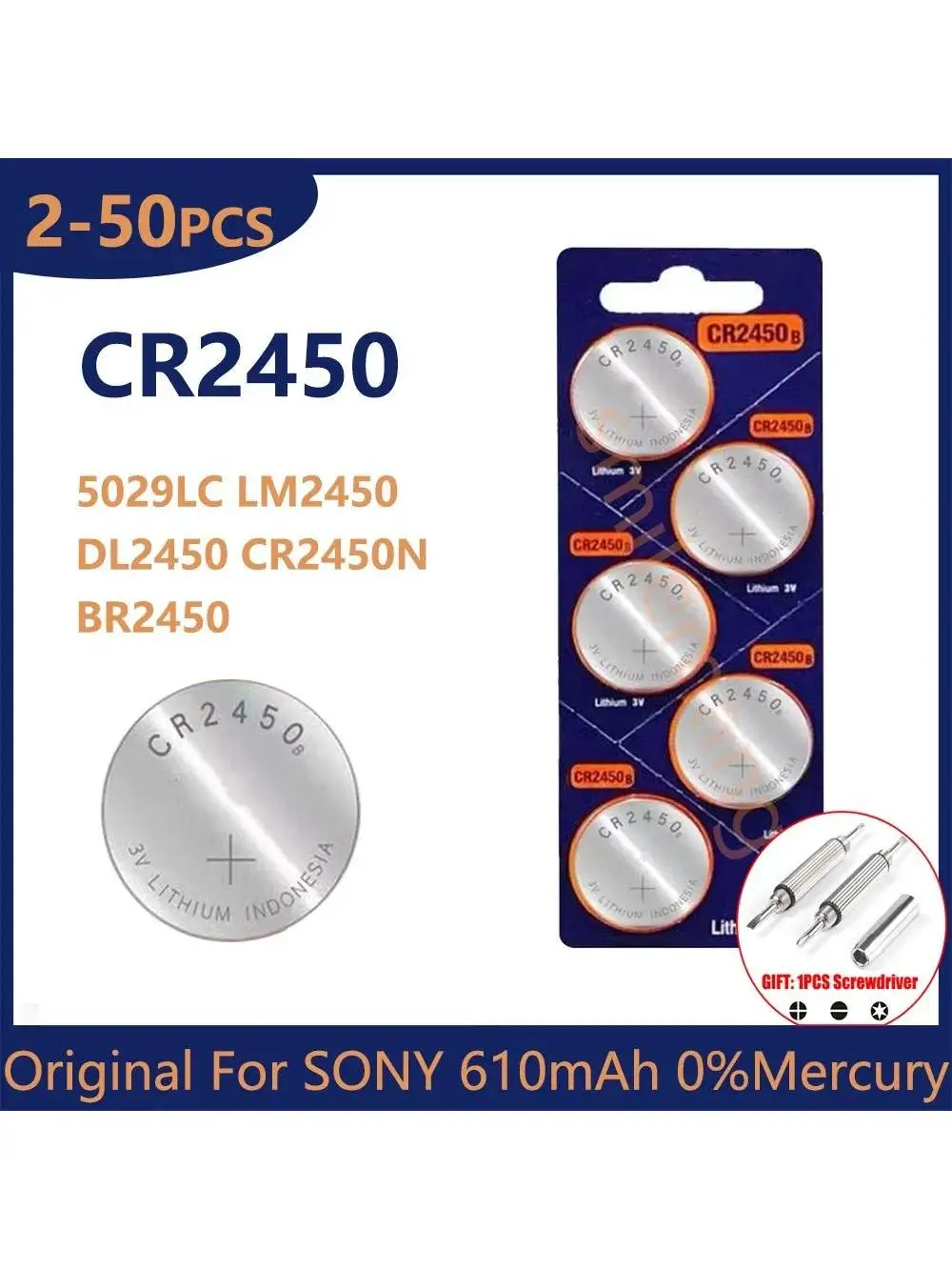 Oryginalne baterie SONY CR2450 do zdalnie sterowanych zegarków Zabawki Przycisk świetlny LED Ogniwo monetowe DL2050 BR2450 LM2450 KCR5029 5029LC — zdjęcie produktu 7