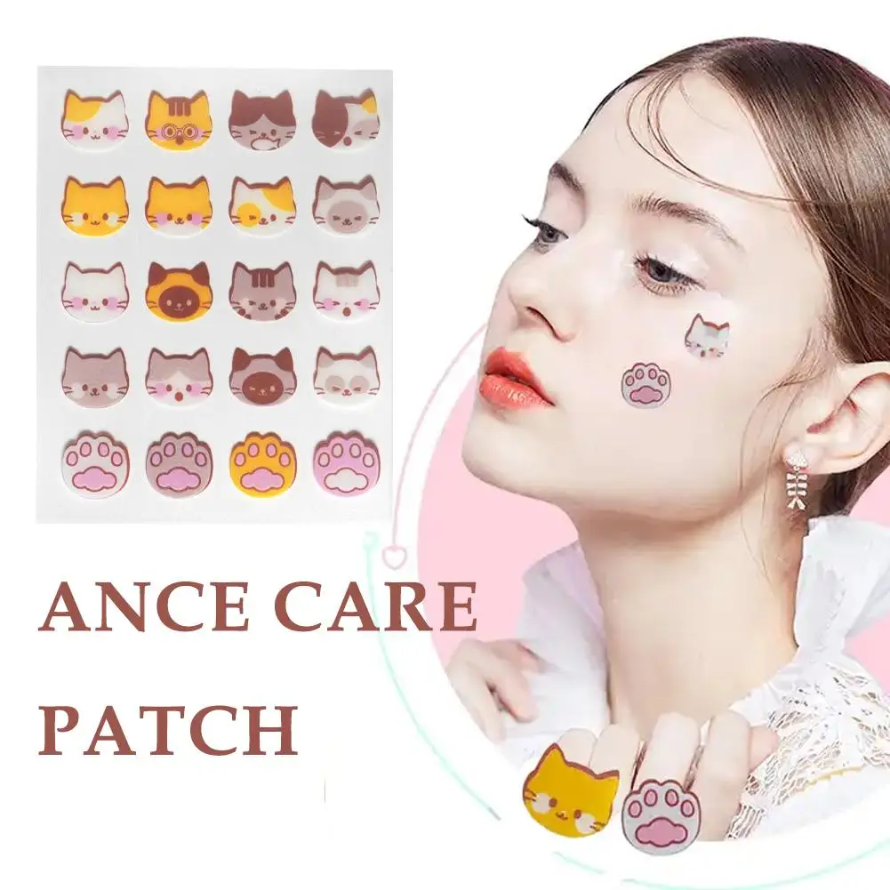 20pc Cute Cat Anti-ance Patch Hydrocolloid Acne Pimple Removal Sticker Gentle Repair Oil Control Breathable Soothing Facial Care