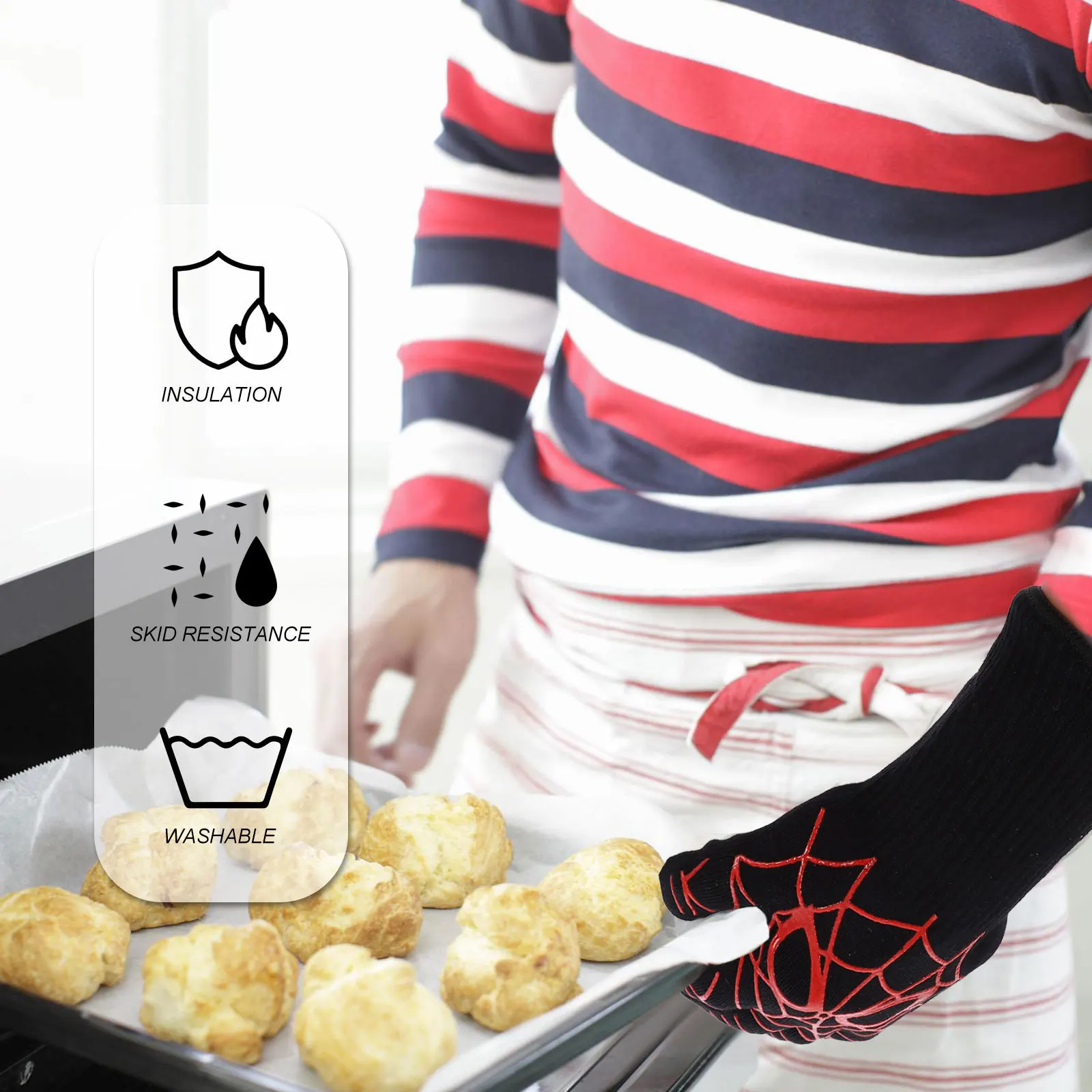 

1Pcs Fireproof Oven Glove Heat Resistant Bbq Grilling Mitt Red Insulated Heat Resistant Glove Fireproof Gloves