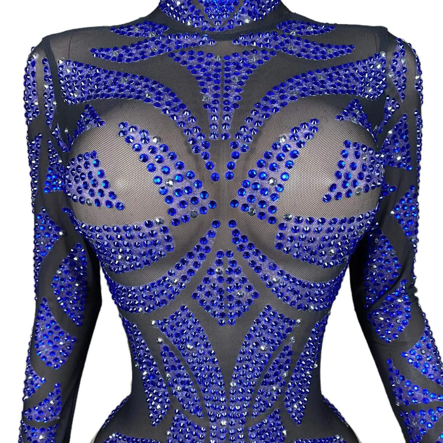 Yueya leotardo azul brillante con diamantes de imitación para mujer, traje de baile de Jazz, actuación de cantante Sexy, ropa de escenario, traje de fiesta de club nocturno