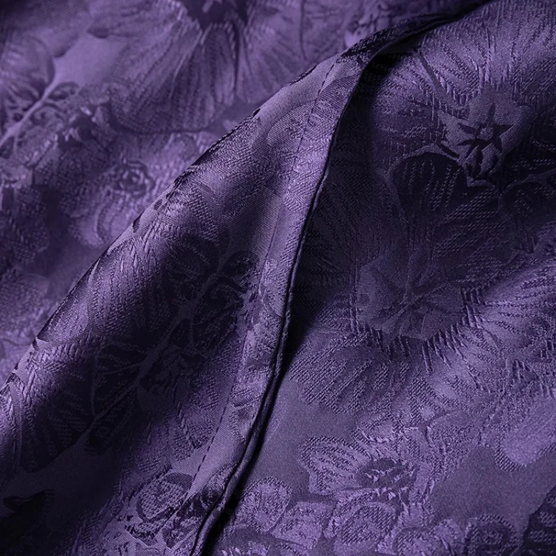 Birdtree Women's 100%  Silk Dress,Bias-cut Solid Sangpu Satin Jacquard O-neck Short Sleeved Dresses,2025 Summer D55744JF