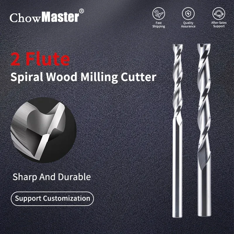 CHOWMASTER Fresa espiral de 2 filos para grabado CNC, broca de router de 3.175, 4, 6, 8 mm, herramienta de fresado de corte ascendente, brocas de carburo para madera y MDF