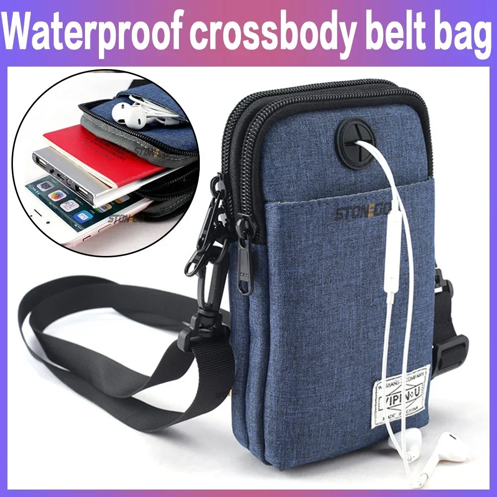 Men's Messenger Bag High Quality Multi-function Mobile Phone Shoulder Bag for iPhone Samsung Phones Below 6.5 Inches