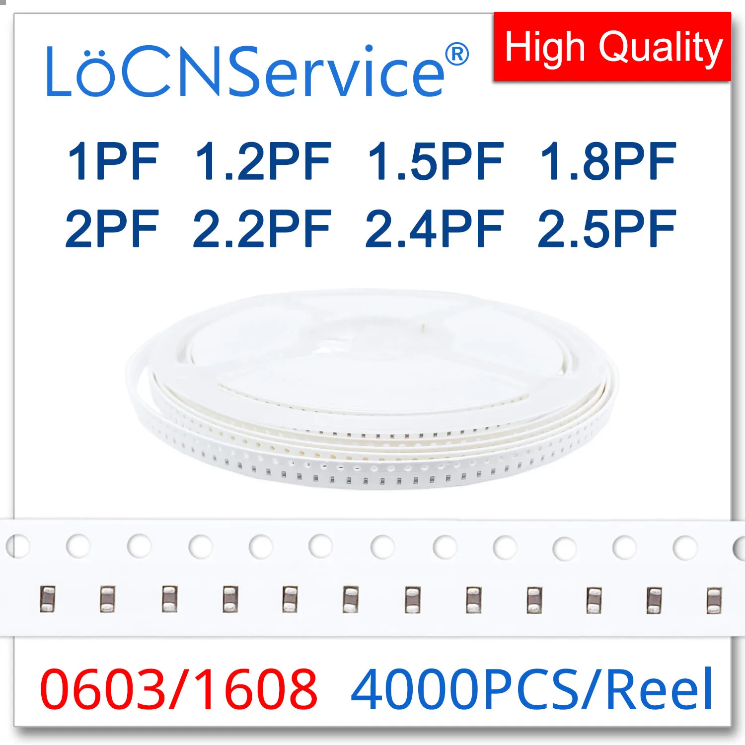SMD المكثفات 4000 قطعة 0603 1608 COG/NPO بنفايات 50V 0.25% 0.5% 1PF 1.2PF 1.5PF 1.8PF 2PF 2.2PF 2.4PF 2.5PF جودة عالية