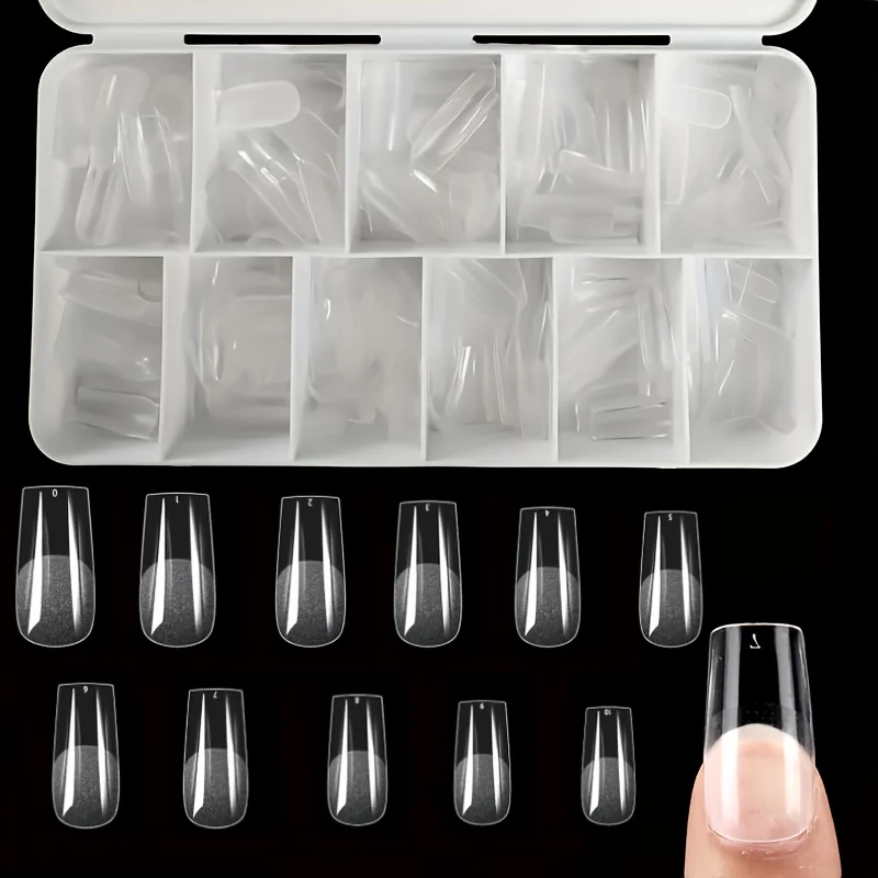 

New Soft Gel Fake Nails Tips - 550 pieces per box. All-over almond-shaped coverage. Pressed nails. Semi-sanded and semi-adhesive
