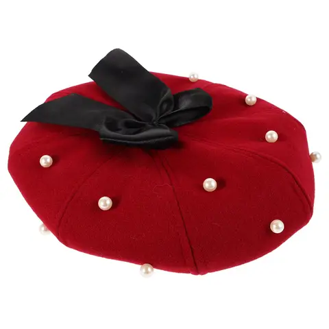 पर्ल बेरेट हैट, एलिगेंट बो-नॉट विंटेज अष्टकोणीय कैप, क्लासिक स्टाइल महिलाओं के लिए कैज़ुअल फॉर्मल वियर, स्टाइलिश लाल न्यूज़बॉय हैट महिलाओं के लिए 8 best sales बेरेट टोपी - №6