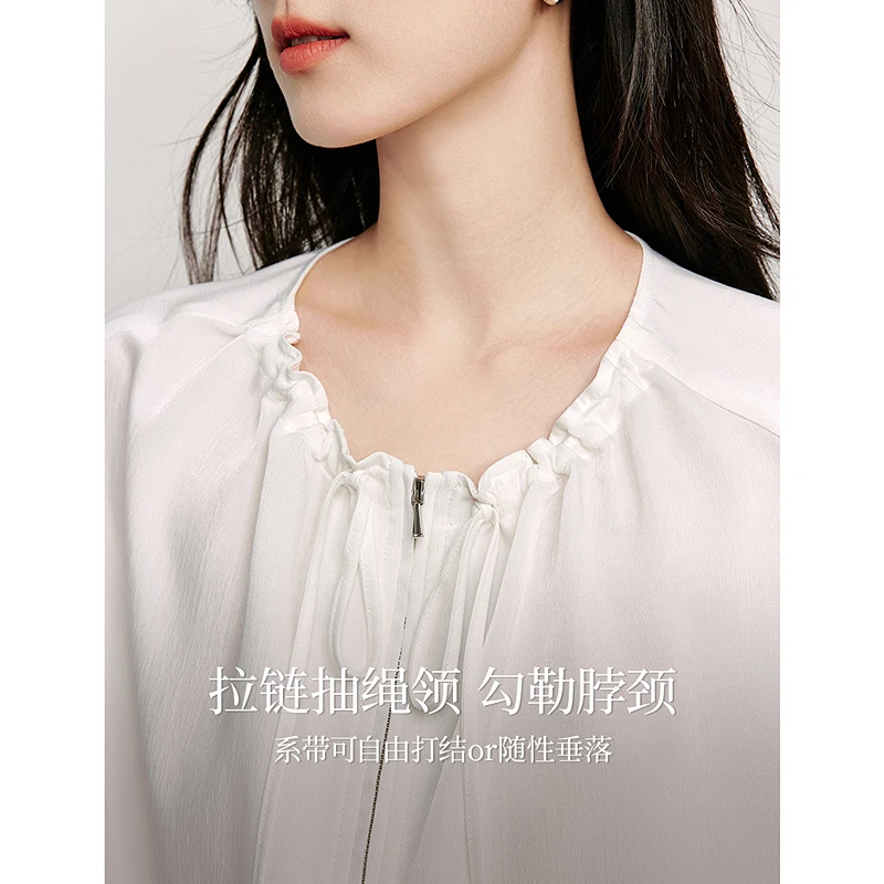 INMAN Women Blouse 2024 Summer Short Sleeves Round Neck Thin Shirts Flounces Pleated Design Elegant Chic Green Blue White Women'