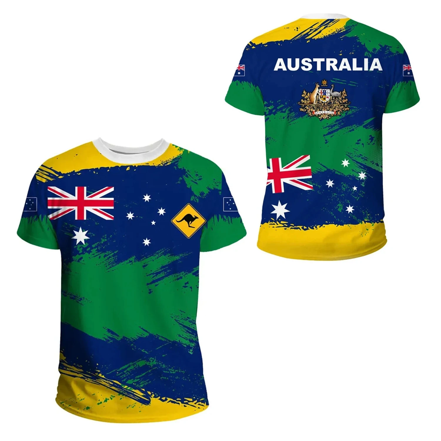 Australian T-shirt For Men National Emblem Flag Print O Collar Short Sleeved Neutral Clothing Street Fashion Oversized T Shirt