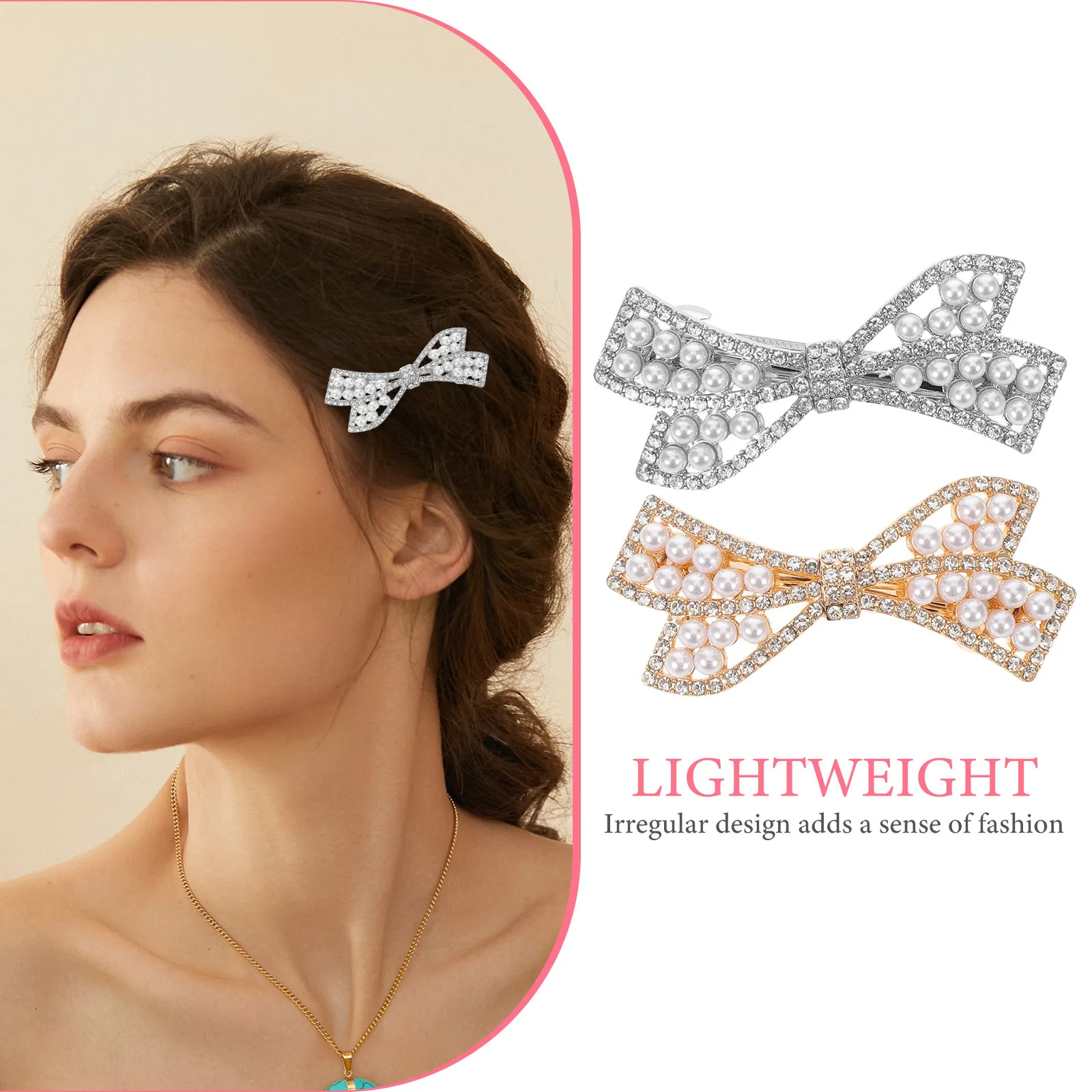 2Pcs Sparkling Rhinestone Hair Clips Minimalist Pearl Detail Barrettes Secure Grip Bridal Party Daily Wear Women