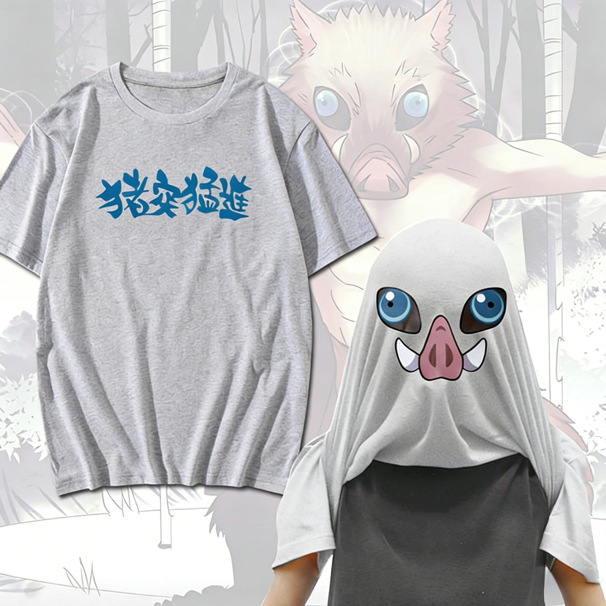 Demon Slayer Inosuke Hashibira Zhu Shi Meng Jin Print T Shirt Men Women Casual Short Sleeve O Neck Cotton Tee Tops