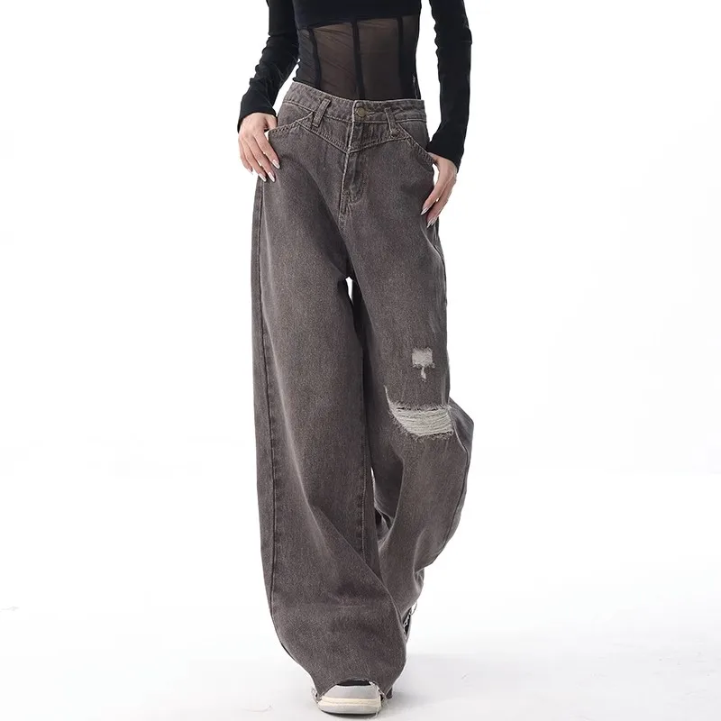 

WCFCX STUDIO Vintage Y2K Washed Ripped High Street Denim Pant Fashion for Women Oversize Pants Harajuku Baggy Ladies Aesthetic