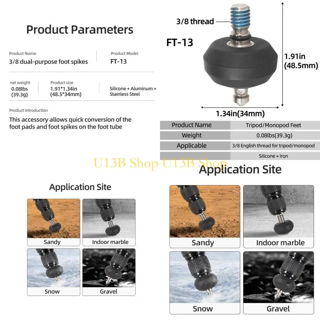 Fotografía U13B Pianas trípode picos 3/8 hilo y almohadilla infantil con llave para cámaras DSLR y dispositivos móviles