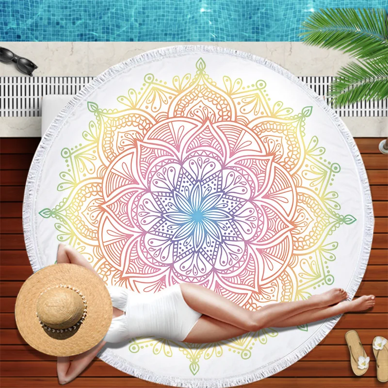 

Bohemian Round Beach Towel Microfiber Water-absorbent Sport Sea Beach Yoga Mat With Tassels Big Bath Towel Laying Towels 150CM
