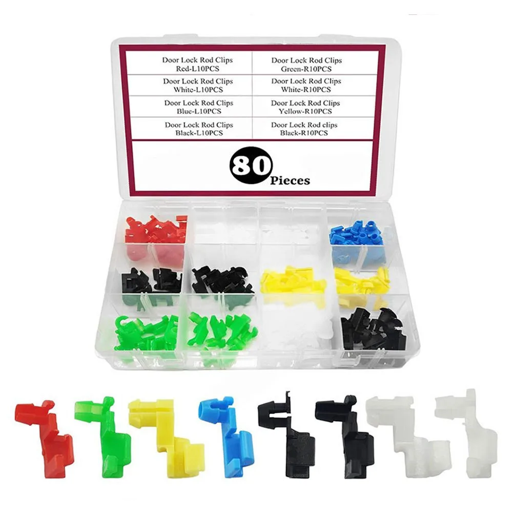 80pcs Automotive Nylon Plastic Car Door Lock Rod Clips Rod Push Fasteners Clips Auto Tailgate Handle Rod Clip Kit Car Parts